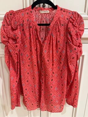 Ulla Johnson Coral Printed Ruffle-Sleeve Blouse